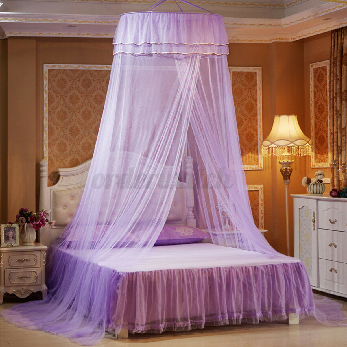 Baldachýn nad postel s rozparkem fialový