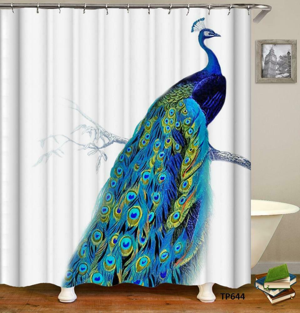 Modrý páv sprchový závěs 180 x 180 cm