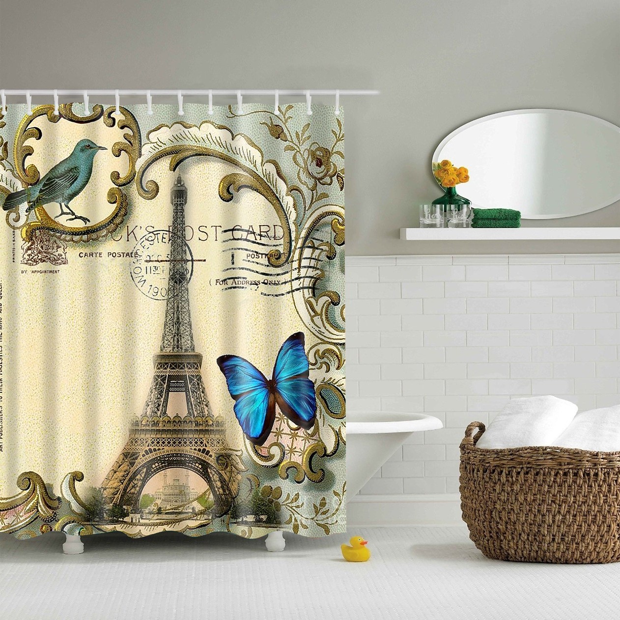 Sprchový závěs Paříž vintage 180 × 180 cm – Eiffelovka
